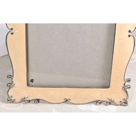Vintage Scrolled Peachy Pink Stained Glass Photo Frame Pewter Trim 8.5"x6.5" - Picture 6 of 15